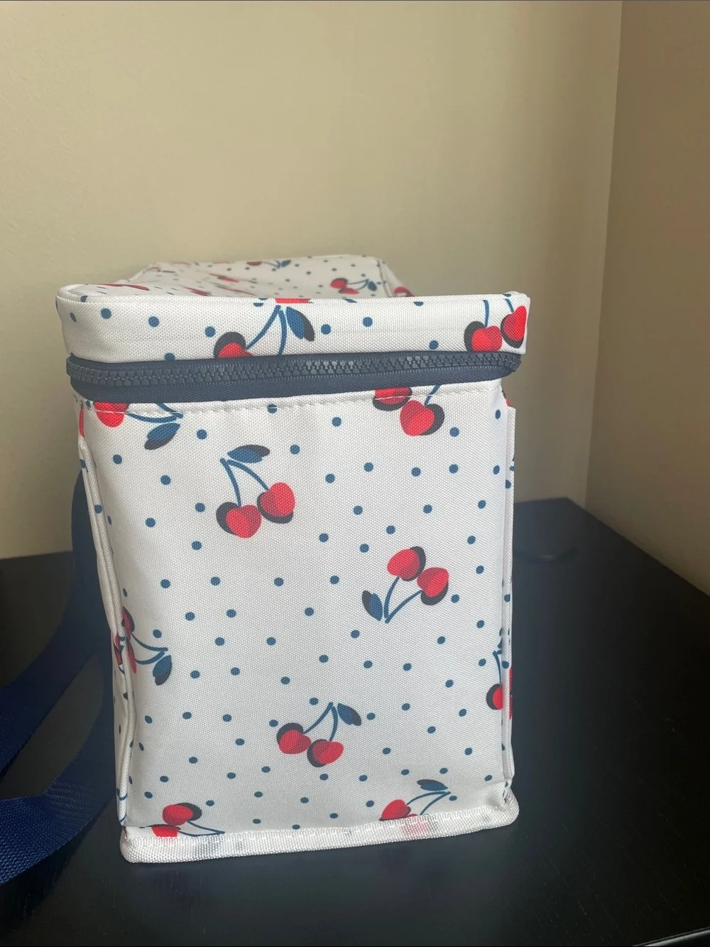 Kate Spade Insulated Cooler Bag Blue/White Cherries Polka Dot NWT